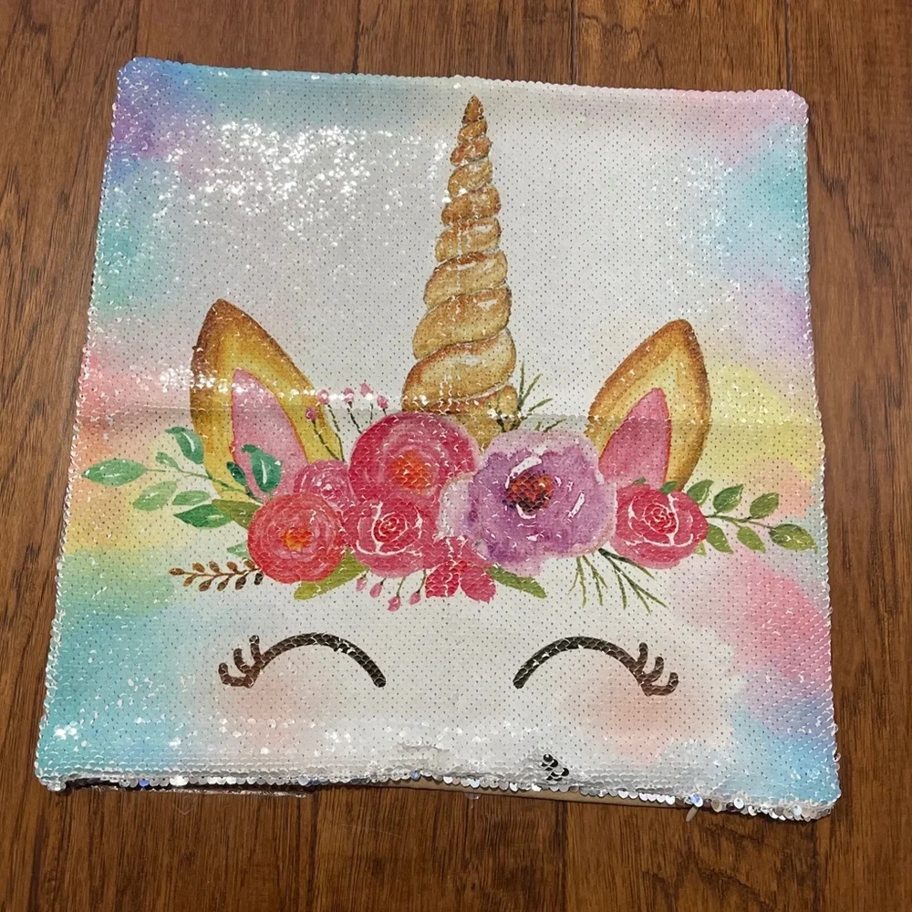 Unicorn Sequin Pillowcase Pillow Cover 16” X 16” Zipper Closure